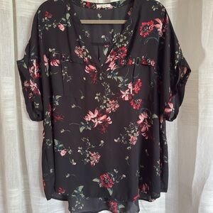 Floral Black and Pink Plus Size Women's Top